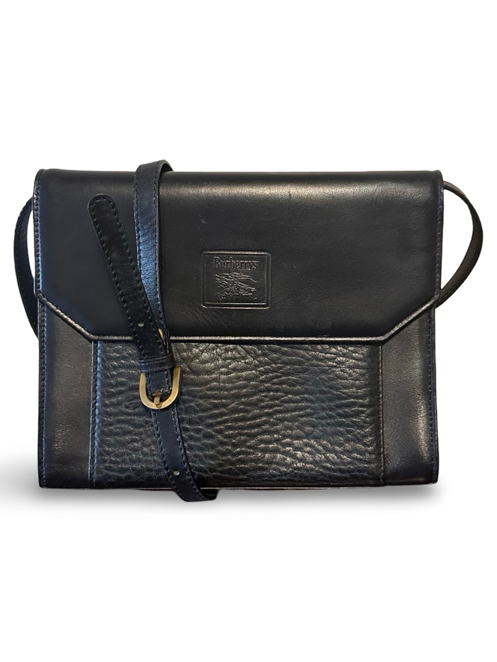 Burberrys Black Leather Crossbody Bag - Mixed Pebble & Smooth Grain